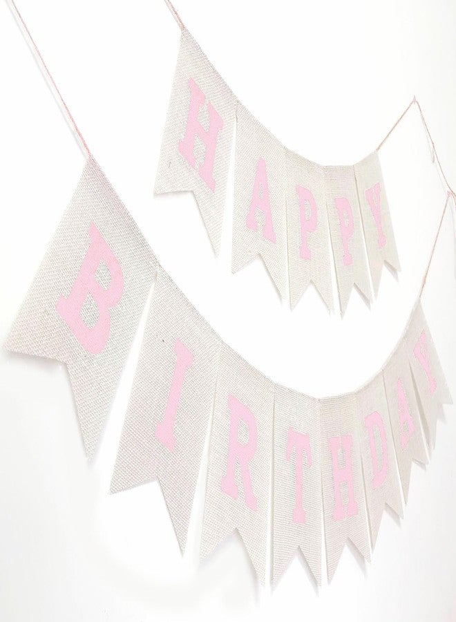 CROWNOS Pink Happy Birthday Banner Sign, Burlap Pink Happy Birthday Party Decorations for Girls Women - Image 2